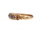Mid Victorian chrysoberyl and garnet five stone carved ring