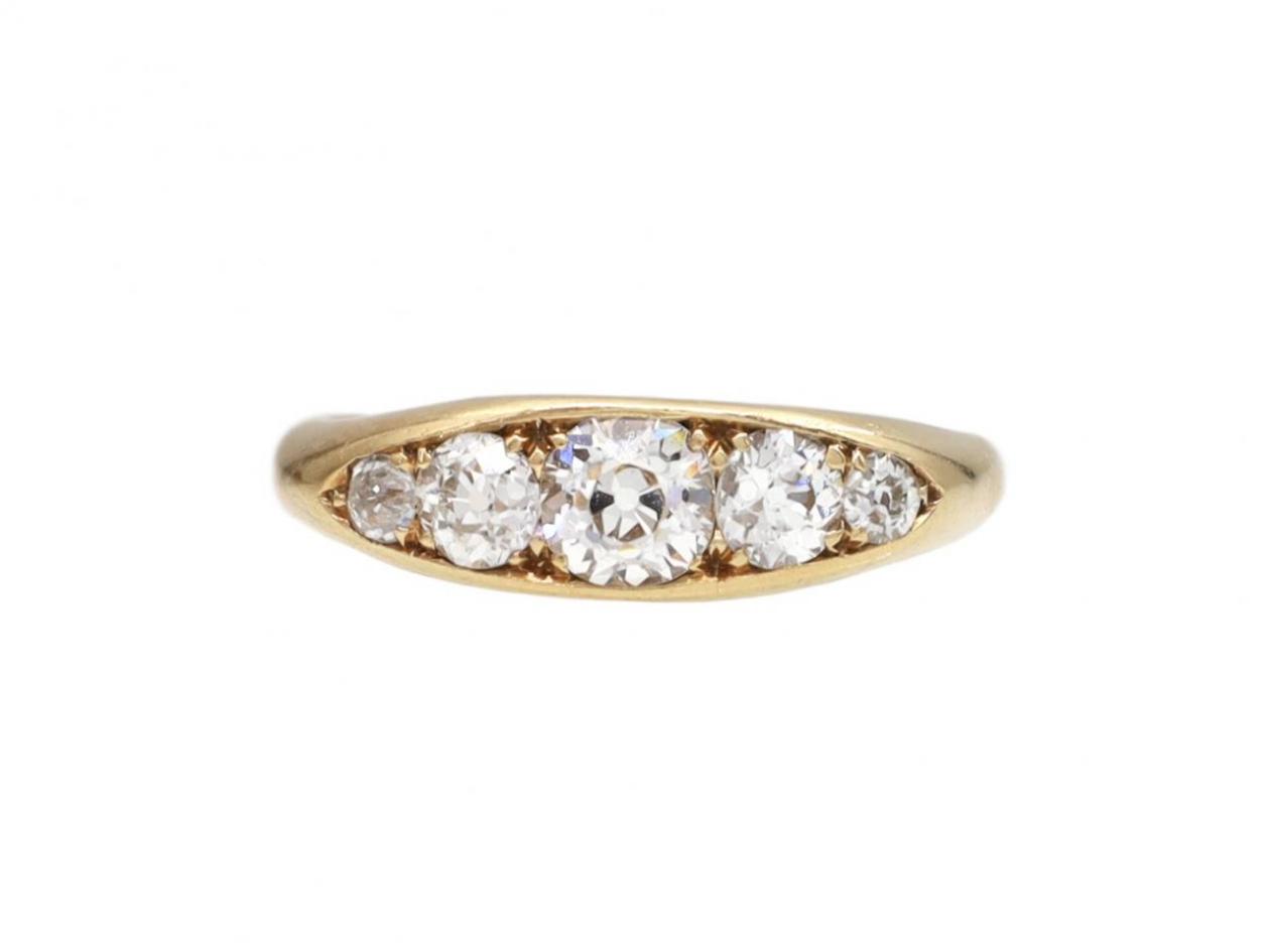 Antique Five Stone Diamond Navette Ring in 18kt Yellow Gold