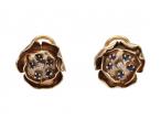 Retro Pansy Diamond & Sapphire Cluster Earrings in 9kt Yellow Gold