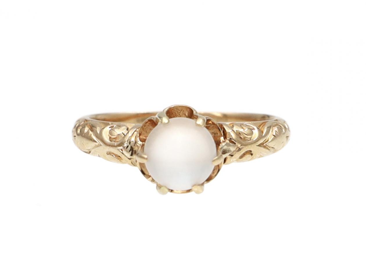 Antique Moonstone Orb Ring in Carved 14kt Yellow Gold