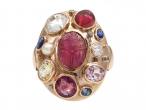 Vintage 'all jewels' cluster ring in 18kt yellow gold