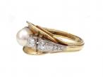 1940s Pearl & Diamond Cocktail Ring in 14kt Yellow Gold