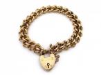 Antique 15kt Yellow Gold Textured Double Curb Bracelet & Heart Lock