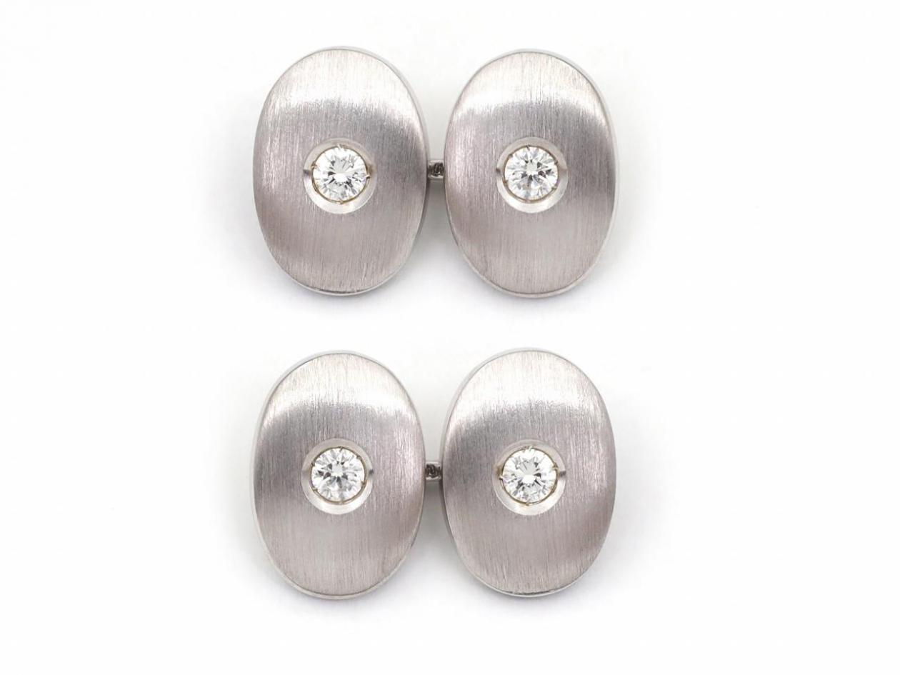 Vintage Double Oval Diamond Set Cufflinks in Platinum