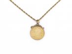 Antique Sovereign coin pendant on a spiga link chain in 9kt yellow gold