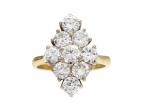 Retro diamond shape diamond cluster ring in 18kt yellow gold