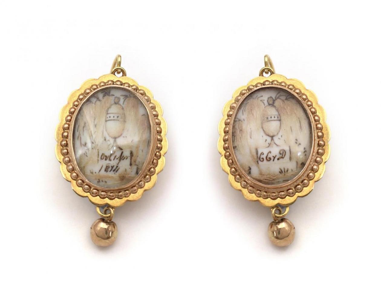 Victorian painted urn and weeping willow framed scene mourning earrings