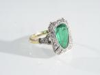 Art Deco pear shape emerald and diamond cluster ring