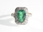Art Deco pear shape emerald and diamond cluster ring