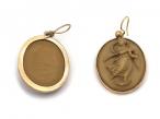 Antique oval lava cameo drop earrings in yellow gold