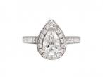Diamond pear shape halo cluster engagement ring in 18kt white gold