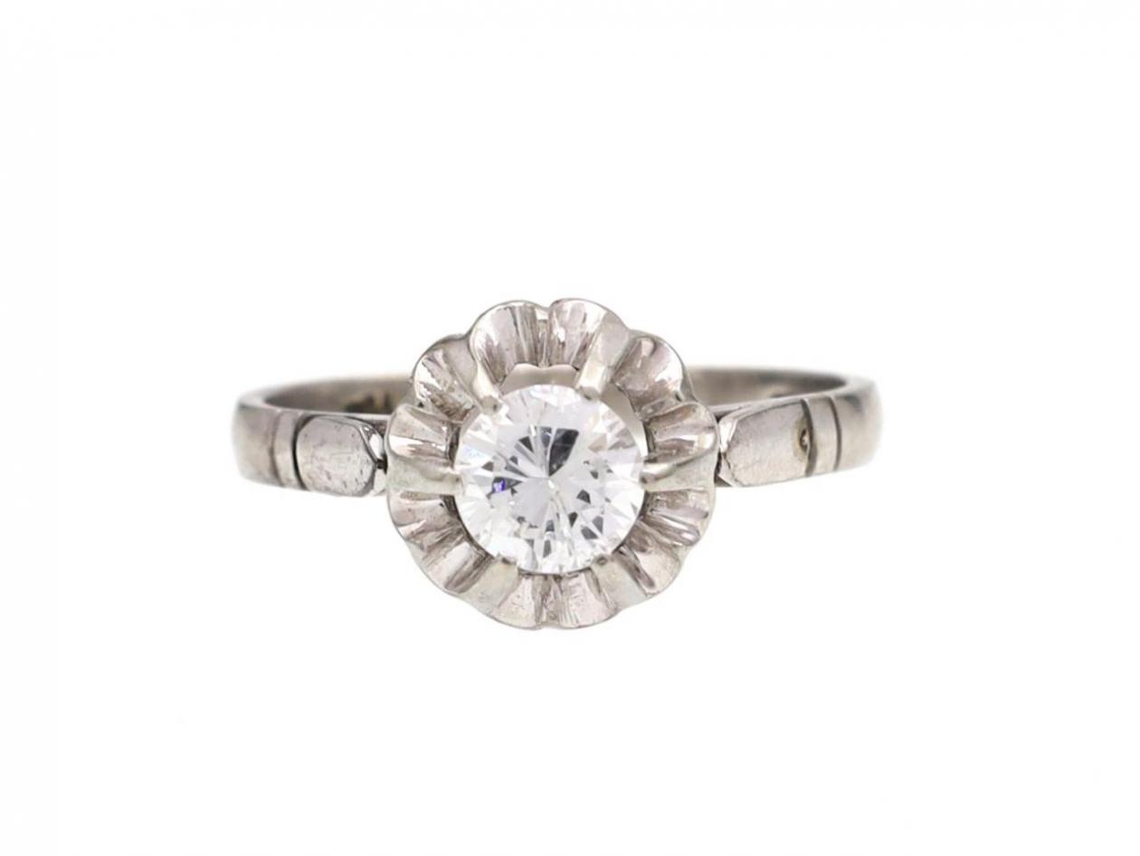 1920s Diamond Fluted Solitaire Engagement Ring in 18kt White Gold