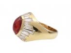 Retro ruby cabochon and diamond star signet in 18kt yellow gold