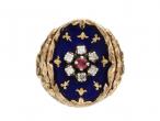 Antique Italian ruby diamond and royal blue enamel cluster ring