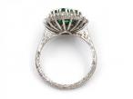 Vintage diamond and emerald target cluster ring in 18kt white gold