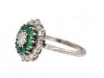 Vintage diamond and emerald target cluster ring in 18kt white gold