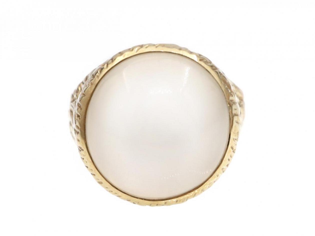 1970s Moonstone Dress Ring in Textured 14kt Yellow Gold
