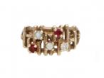 1970s Multi-Gem Set Twiggy Ring in 10kt Yellow Gold