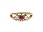 Vintage Ruby & Diamond Open Three Stone Ring in 18kt Yellow Gold