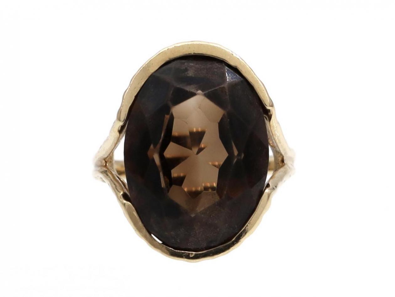 9kt textured yellow gold and smokey quartz dress ring