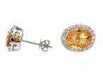 Vintage Oval Citrine & Diamond Cluster Earrings in 18kt White Gold