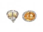 Vintage Oval Citrine & Diamond Cluster Earrings in 18kt White Gold