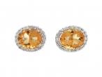 Vintage Oval Citrine & Diamond Cluster Earrings in 18kt White Gold