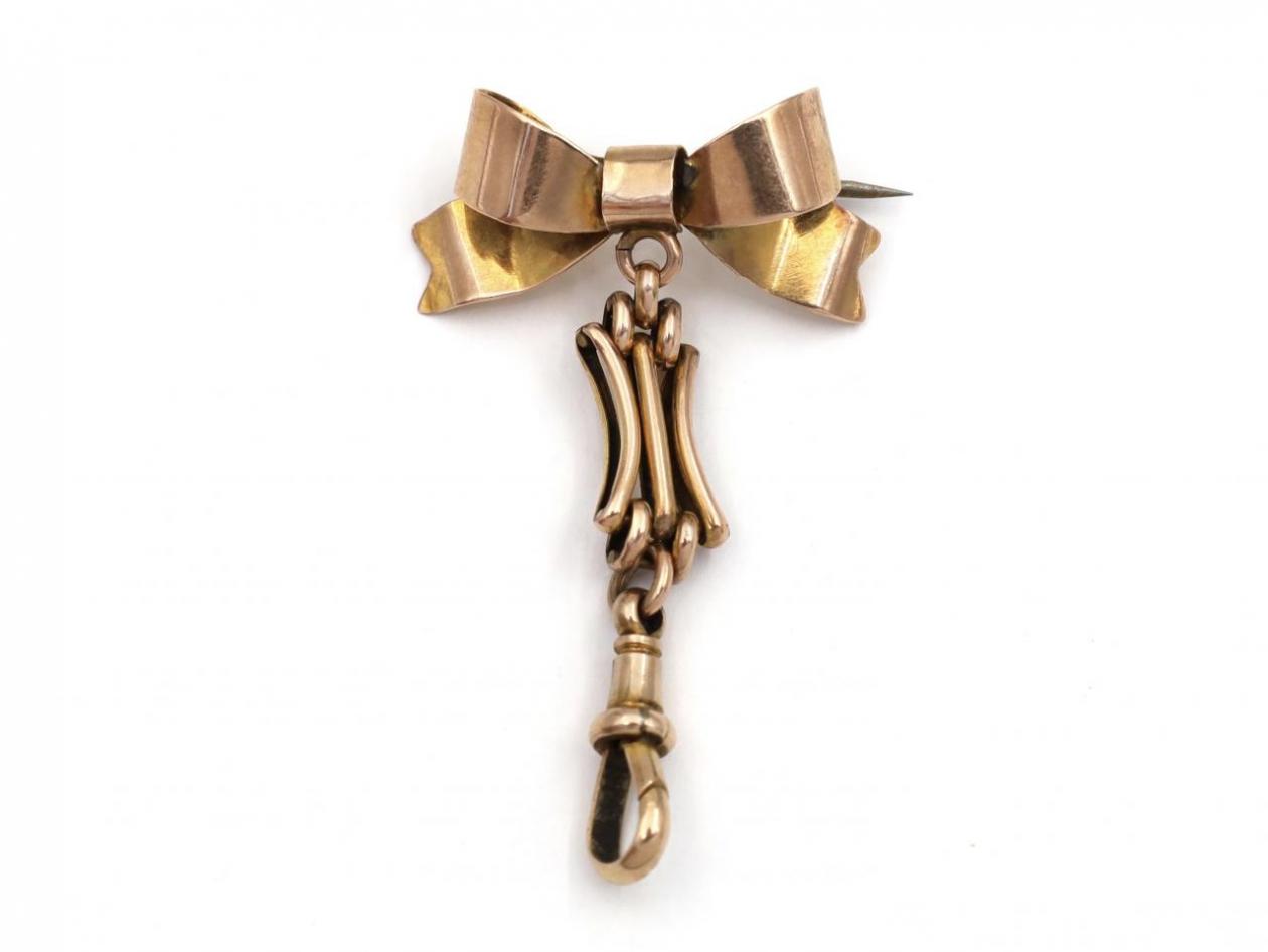 Antique 9kt Gold Bow Brooch With Pendant Holder