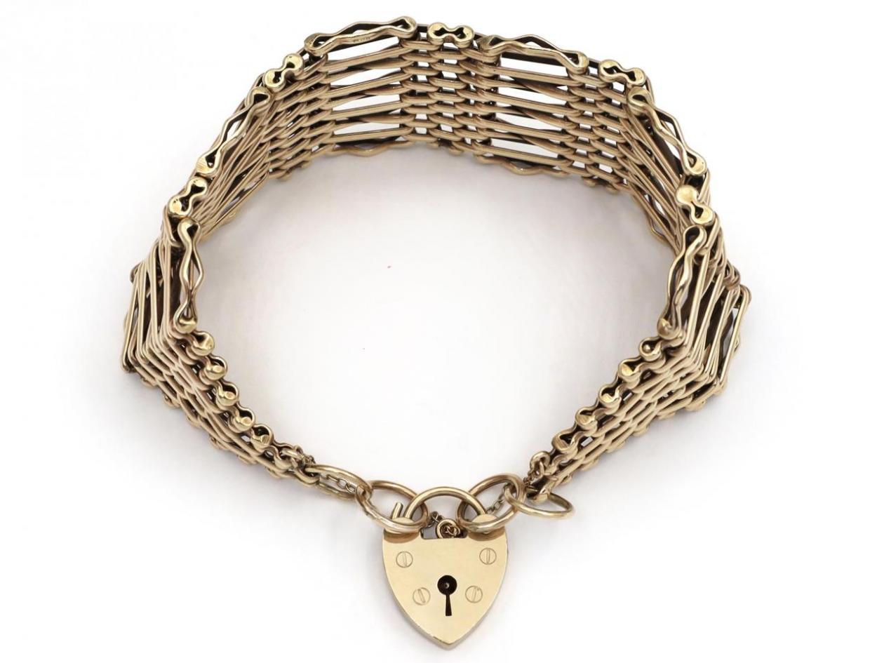 Retro 9kt Yellow Gold Gate Bracelet With Heart Lock