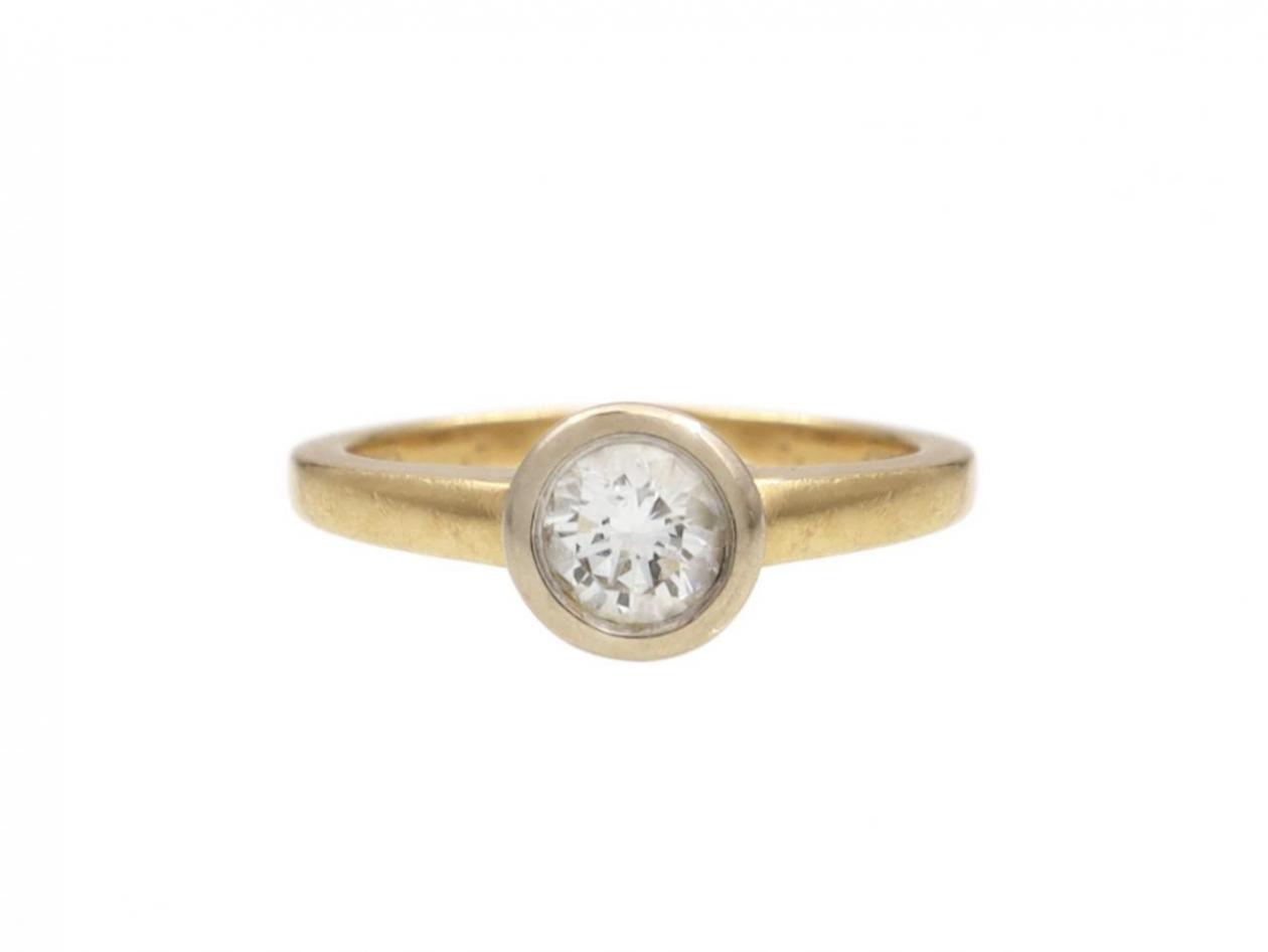 Bezel set diamond solitaire engagement ring in yellow gold
