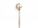 Antique Seed Pearl Crescent Moon Stickpin in Yellow Gold