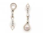 Antique Pearl & Old European Cut Diamond Drop Earrings