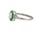 Art Deco style diamond and emerald target ring in platinum