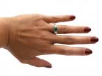 Colombian emerald and diamond three stone ring in platinum