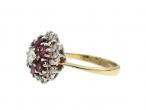 Vintage diamond and ruby fancy floral target cluster in gold