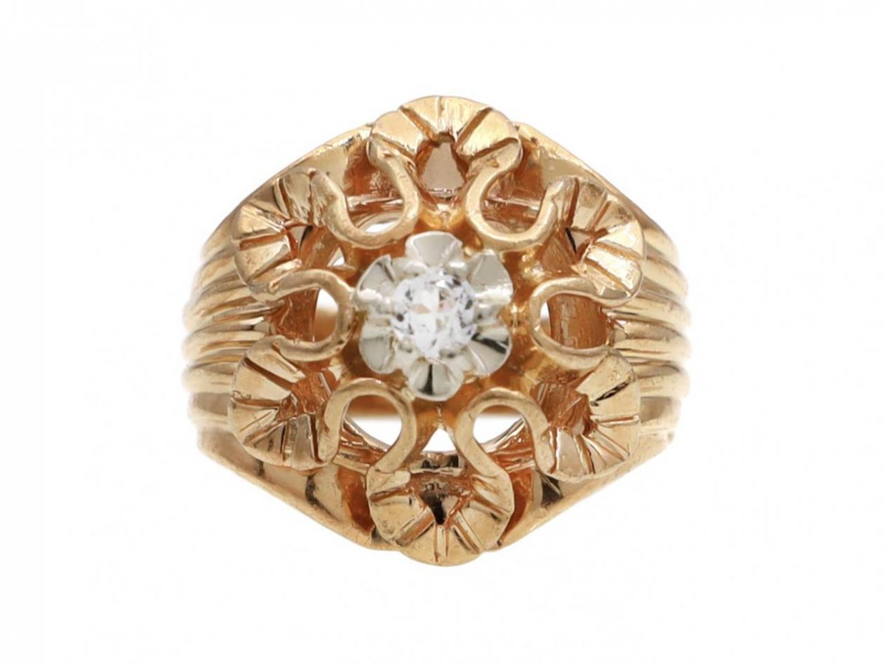 French Retro Diamond Set Vertical Flower Ring