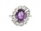 Fancy purplish pink sapphire and diamond asymmetric cluster ring
