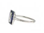 Art Deco style diamond and sapphire rectangular target ring in platinum