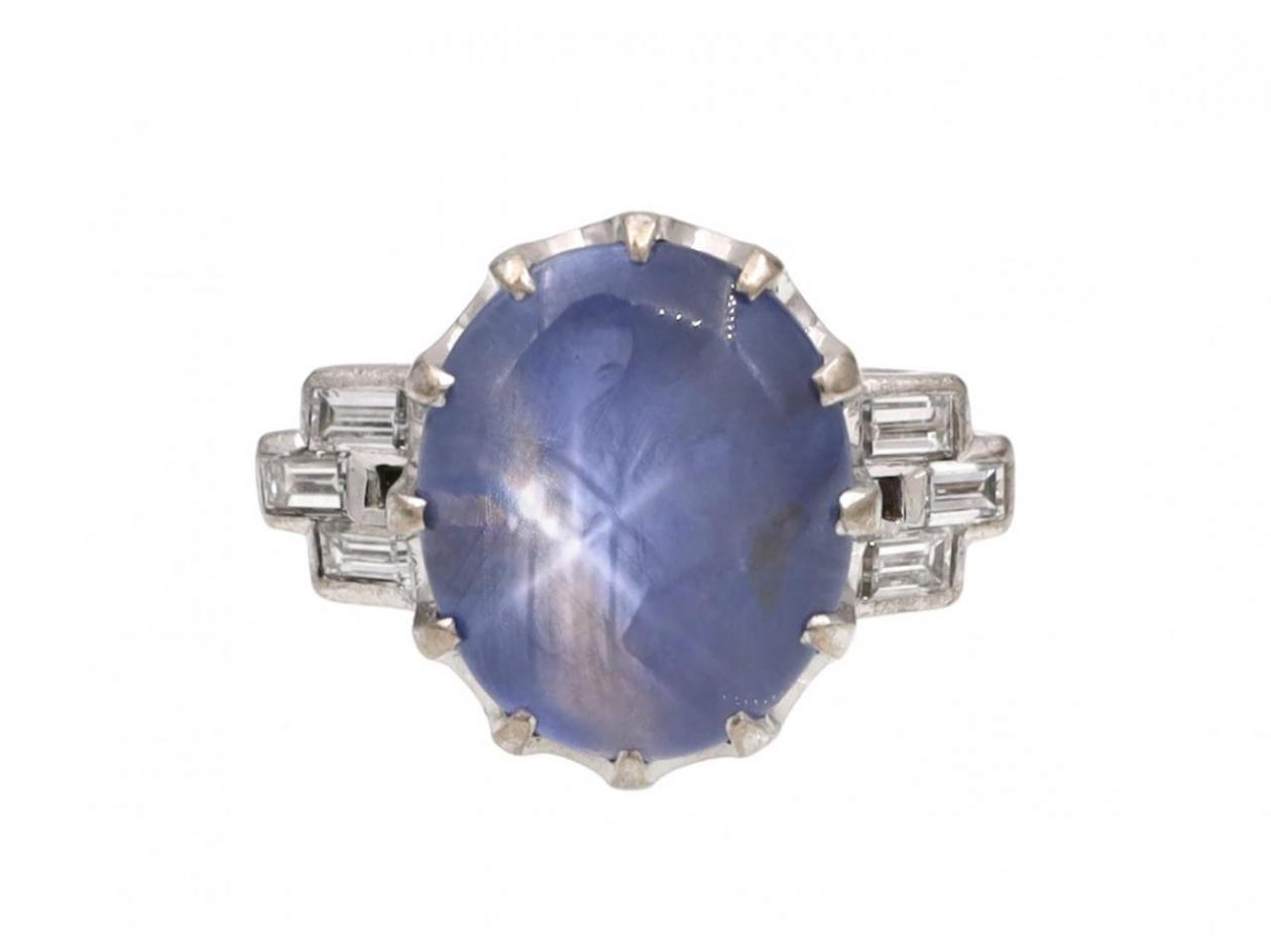 1950s Star Sapphire & Baguette Diamond Ring