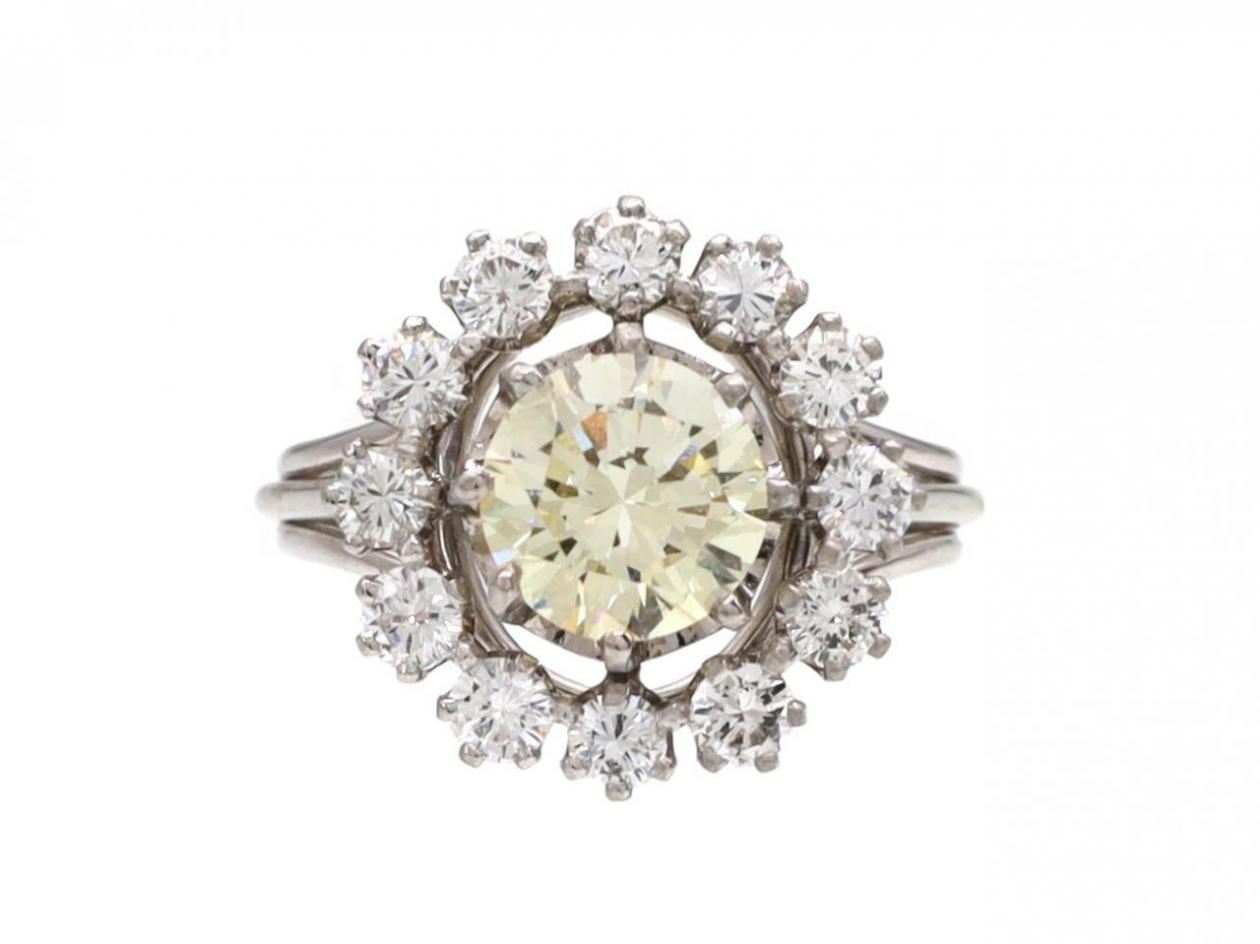Vintage Pale Yellow Diamond & Diamond Cluster Ring