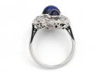 Vintage Three Stone Sapphire Cabochon Plaque Ring in White Gold