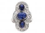 Vintage Three Stone Sapphire Cabochon Plaque Ring in White Gold