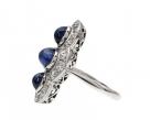 Vintage Three Stone Sapphire Cabochon Plaque Ring in White Gold