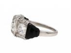 Art Deco Diamond & Onyx Three Stone Ring in Platinum