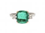 Panjshir Emerald & Diamond Three Stone Ring in Platinum
