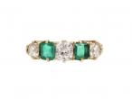 Victorian diamond and emerald five stone carved ring