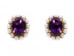Vintage Amethyst & Pearl Cluster Earrings
