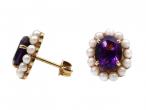 Vintage Amethyst & Pearl Cluster Earrings