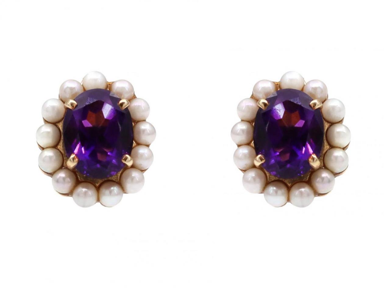Vintage Amethyst & Pearl Cluster Earrings