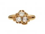 Victorian Old Mine cut diamond clover ring in yellow gold